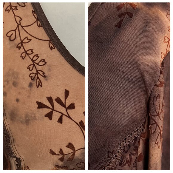 Vintage Y2K Fairycore Brown Burnout Floral Top. Petite Large. Whimsigoth Boho - Picture 10 of 11